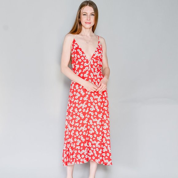 Reformation Dresses & Skirts - REFORMATION Red Floral Print V-Neck Midi Dress